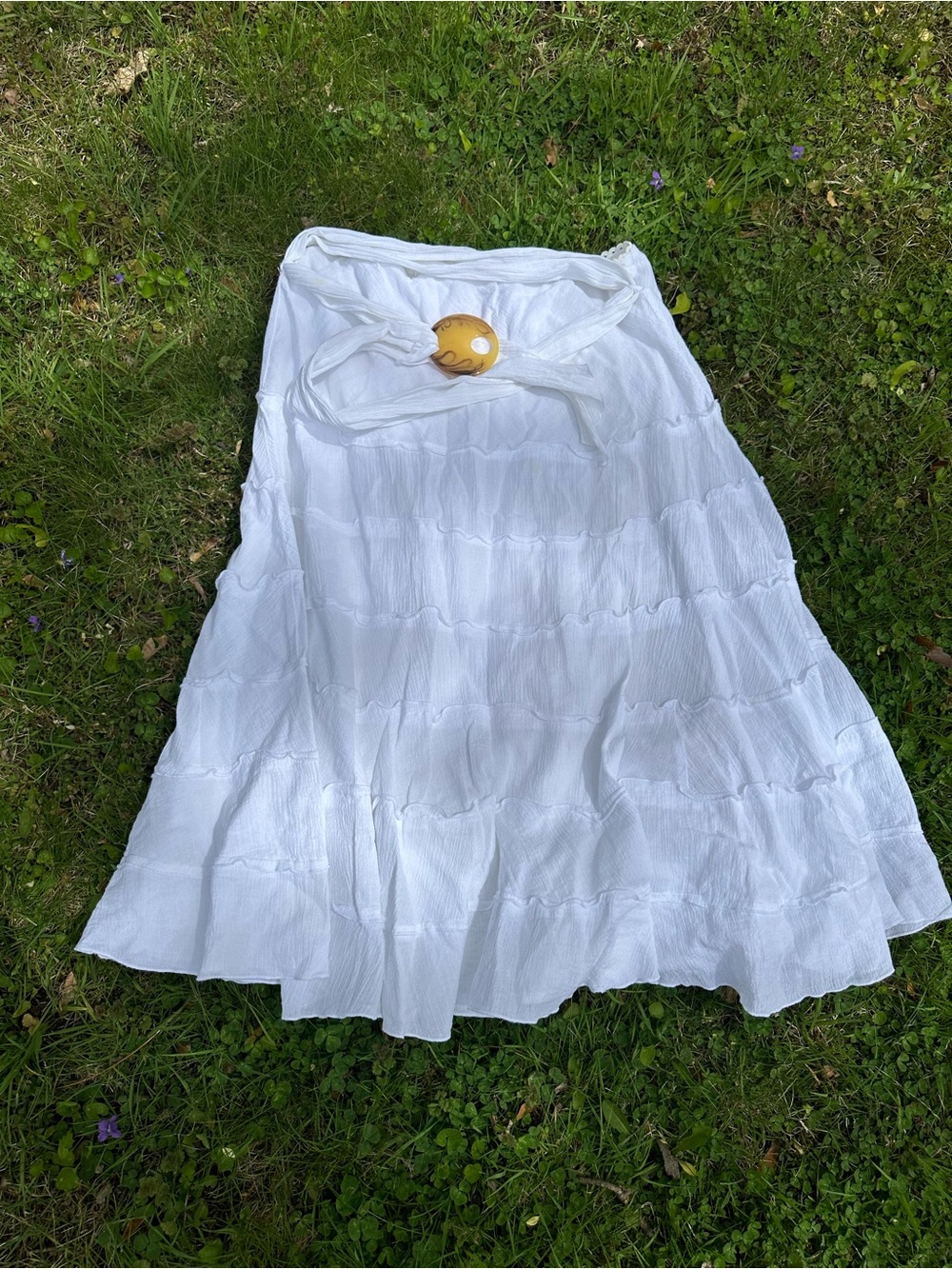 dressbarn White Tiered Maxi Skirt with Waist Tie